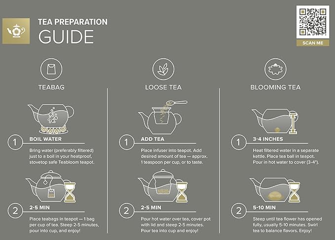 Teabloom Complete Glass Tea Set – Teapot (40 oz), Loose Tea Infuser, 4 Insulated Teacups, Tea Warmer with Candlelight, and 12 Flowering Teas – Elegant Blooming Tea Gift Set
