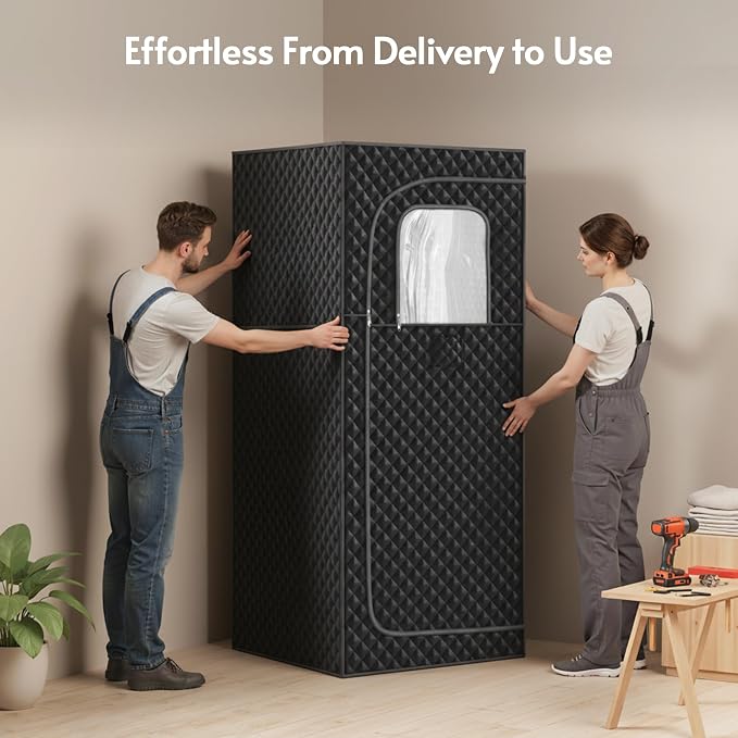 Portable Steam Sauna at Home 1 Person, Low EMF 1200W Fast Heating Sauna Box, Indoor Dry Sauna with Foldable Chair for Home, Gym (2.6Lx2.6Wx6H Ft)