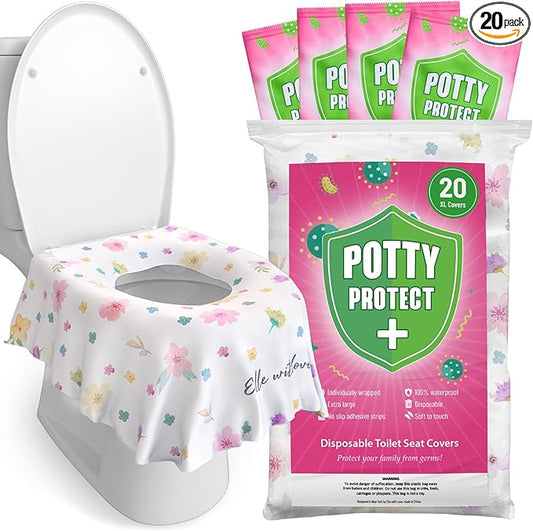 Eli with Love 20 Pack Extra Large Disposable Toilet Seat Cover (Floral) – Toddler Toilet Covers for Full Coverage On Toilet or Potty – Ideal Travel Toilet Seat Covers for Kids and Adults