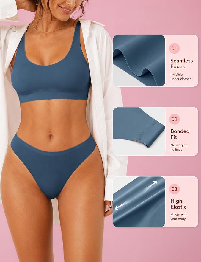 Thongs Seamless Underwear for Women No Show Thong Panty Liners Breathable Sexy Stretch Buttery Soft G-String Panties