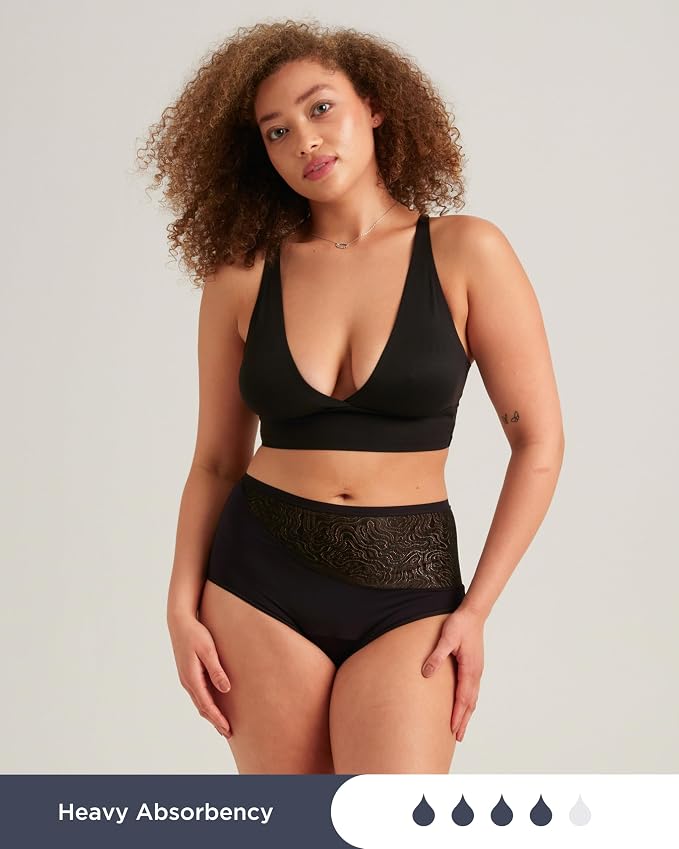 saalt Lace High Waisted Period Underwear | Leakproof, Silky Soft, Recycled Fabric, Full Coverage