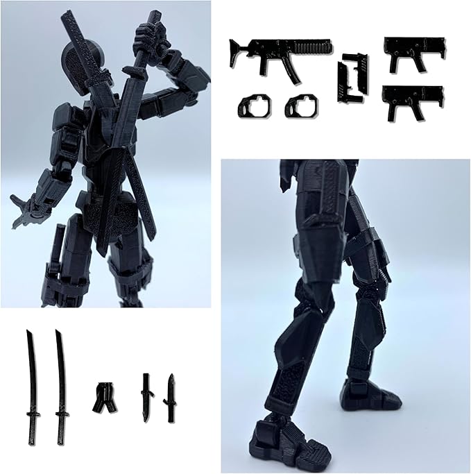 Pre-Assembly 3D Printed 5.54'' Stick Tian 13 Action Figure, Multi-Jointed Robo13, Articulated T13 Desktop Decoration,12 in 1 d13 Accessories Best Birthday Festival Gift (Blue)