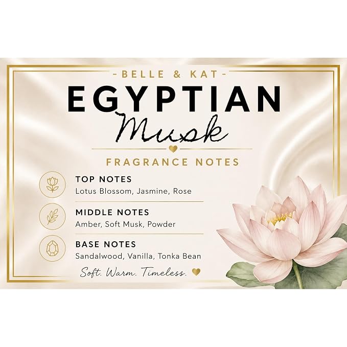 Egyptian Musk Scented Body Powder for Men & Women, Bath Perfume Dusting Powder with Fragrance & Essential Oils, Talc Free 8oz Container with Soft Puff, Made in USA