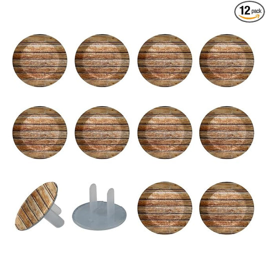 Outlet Covers (12/24 Pack)– Brown Wooden (1) Outlet Plug Covers – Baby Safety Child Proof
