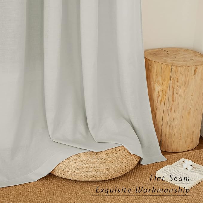 NICETOWN Gray Linen Curtains 108 inches Long for Living Room, Grommet Privacy Semi Sheer with Light Filtering Thick Flax Linen Drapes for Bedroom/Patio, W55 x L108, 2 Panels