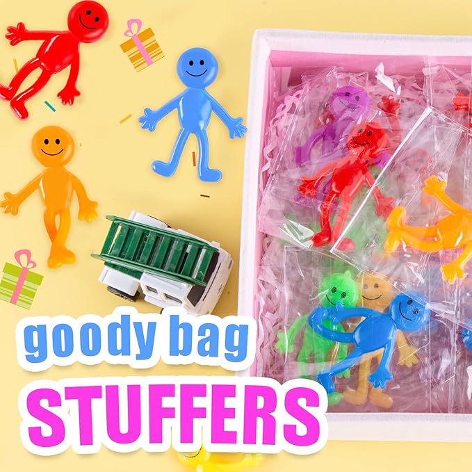 POPLAY 60PCS Smile Face Bendable Man, Stretchy Figures Party Favors Gooey Bendy Fidget Toys for Stress Relief, Classroom Exchange Prizes, Birthday Goodie Bag Stuffers