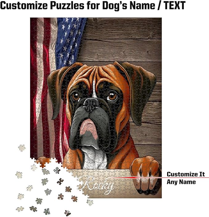 Custom Wooden Jigsaw Puzzles with Your Dog's Name on Boxer Art Print - 300 500 1000PCS Puzzles Game and Home Wall Decor