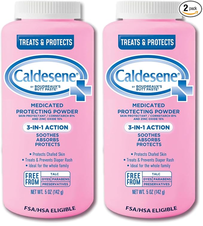 Caldesene Medicated Protecting Body Powder with Zinc Oxide and Cornstarch,Talc-Free Baby Powder Soothes & Protects,5 Oz.,(Pack of 2)