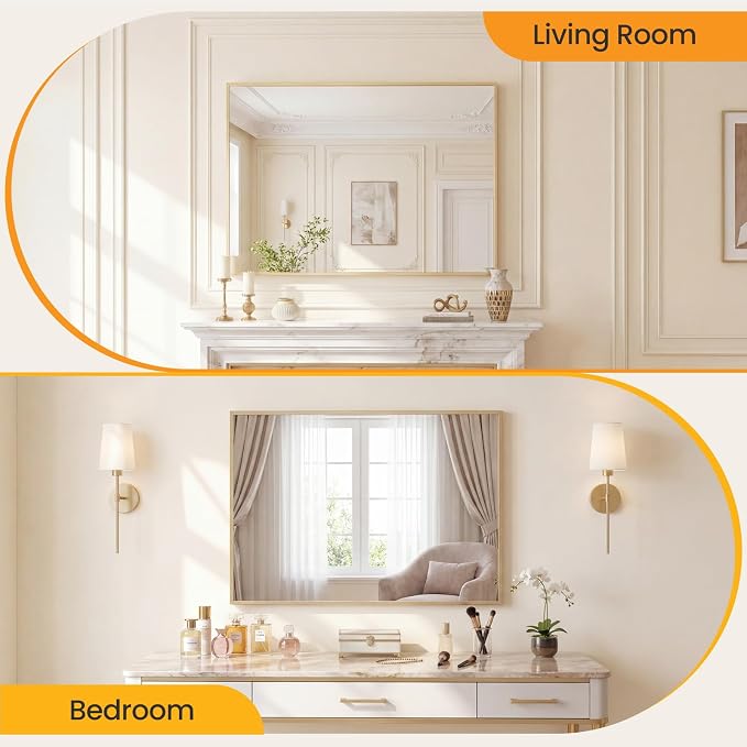 Sweetcrispy Bathroom Mirror for Over Sink, 30" x 40" Rectangle | Wall Mount Mirrors with Metal Frame, Modern Vanity Mirror with Tempered Glass, for Home Decor, Anti-Rust, Gold