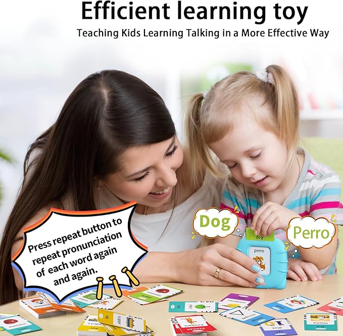 Kidzdo Bilingual Spanish and English Talking Flash Cards with 520 Words Learning Toys, Early Educational Toys for Toddler, Birthday Gift for 2 3 4 5 6 Year Old, Blue