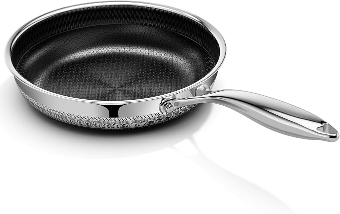 Innerwell 8 Inch Non Stick Frying Pan, Induction & Oven Safe | Titanium Ceramic Tri-Ply Stainless Steel Hybrid Nonstick Skillet, Stay Cool Handle, Heat Fast and Evenly, PFAS/PFOA/PTFE Free
