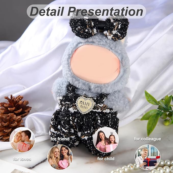 17cm Doll Clothes Set (No Doll) – Outfit with Hat & Overalls, Handmade Accessories for Mini Dolls, OB11-Compatible Dress-Up Gift (Socialite)