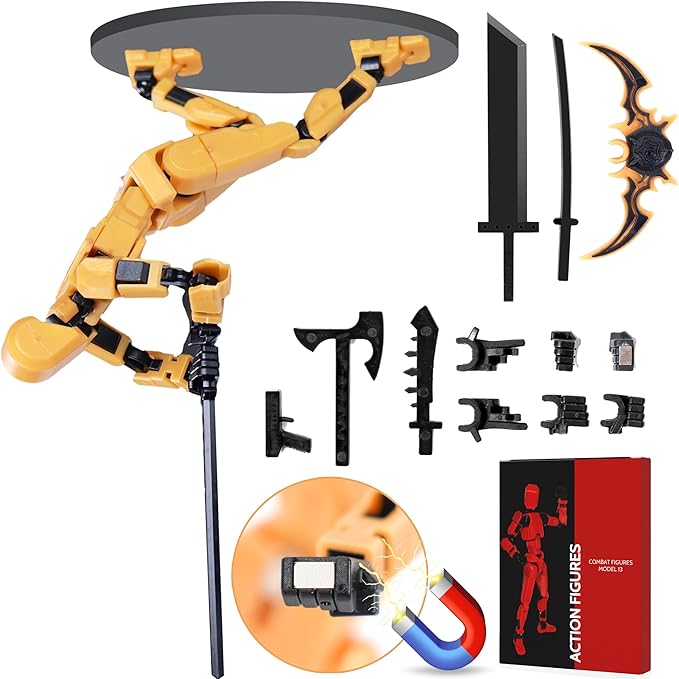 Magnetic Action Figure Set, (Assembly Completed) Model 13 Action Figure Multi-Jointed Movable,Gift Box Packaging, a Great for Loved Ones and Friends. (Magnetic Gold)
