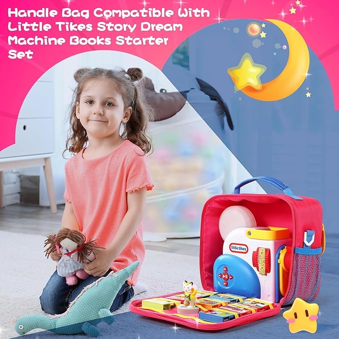 Handle Bag Carrying Case Compatible for Little Tikes Story Dream Machine Books Starter Set Storage Bag Accessories for Little Tikes Storybook Audio Play Collection Bag with Strap (Pink)