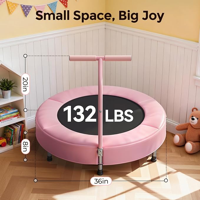 BCAN SP1 36'' Toddler Trampoline, ASTM Certified - Kids Trampoline for Ages 1-6, Foam Handle & Safe Thickened Cover, Mini Trampolines for Kids Indoor, Easy to Assemble| FED Fitness