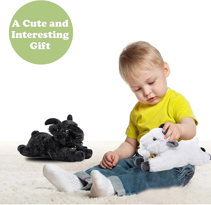 Screaming Lying White Goat with Bell Plush Animal Toy 11in, Realistic Screaming Goat Plush Toy, Cute and Funny White Goat Animal Plushies Model Gift Collection for Kids