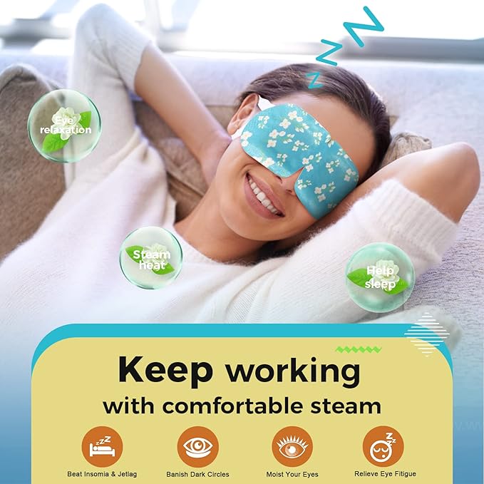 16-Pack Steam Eye Masks for Dry Eyes, Jasmine Warm Eye Mask for Tired Eyes, Relief Fatigue & Dark Circle, Heat Sleep Mask for Puffy Eye, Disposable Eye Mask, Warm Compress for Eyes, Travel Ready