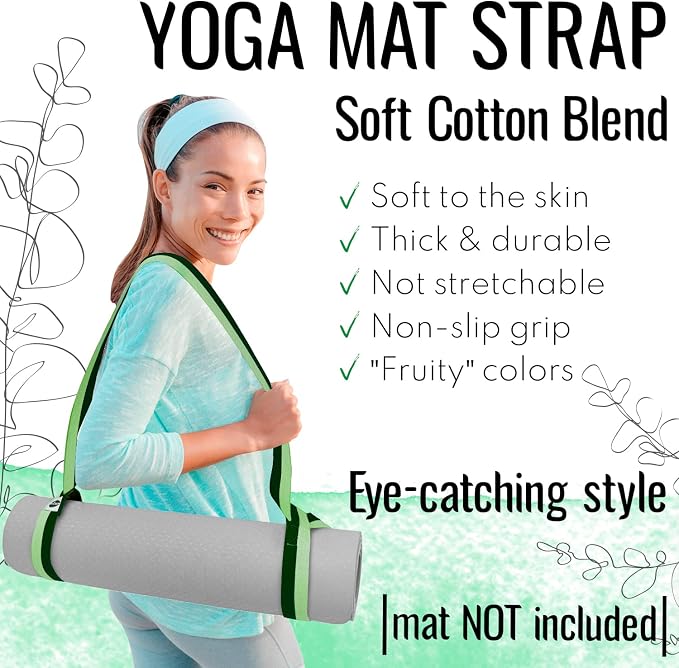 TECEUM Yoga Mat Strap – Extra Soft & Thick Cotton Carrier for All Mats | Adjustable Skin-friendly & Non-Slip Mat Holder Sling in 30+ Colors [Mat Not Included]
