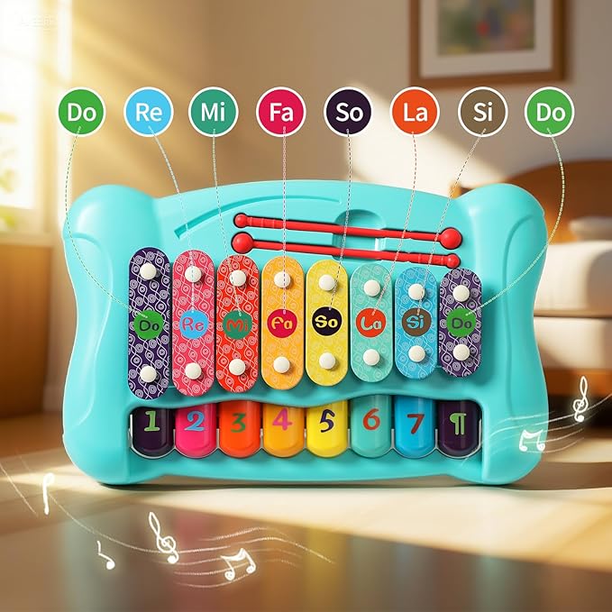 2-in-1 Baby Piano & Xylophone Toy for Toddlers 1-3, 8-Key Multicolor Musical Learning Instrument, Early Educational Gift for Infants Kids