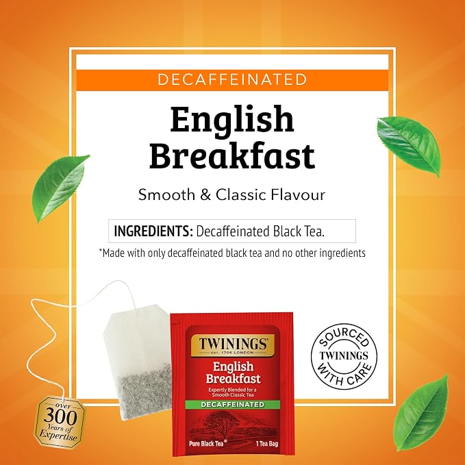 Twinings Decaffeinated English Breakfast Individually Wrapped Bags, 20 Count (Pack of 1), Flavourful & Robust, Enjoy Hot or Iced, 20 Teabags