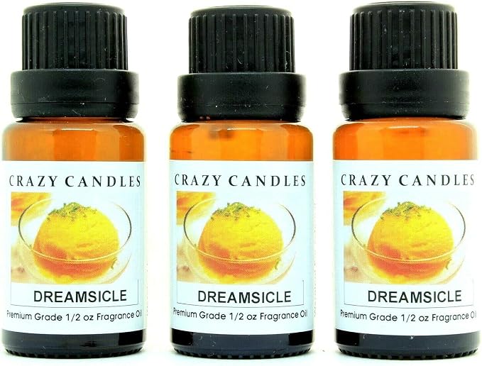 Crazy Candles Dreamsicle 3 Bottles 1/2 Fl Oz Each (15ml) Premium Grade Scented Fragrance Oil (Orange Sherbet and Vanilla)
