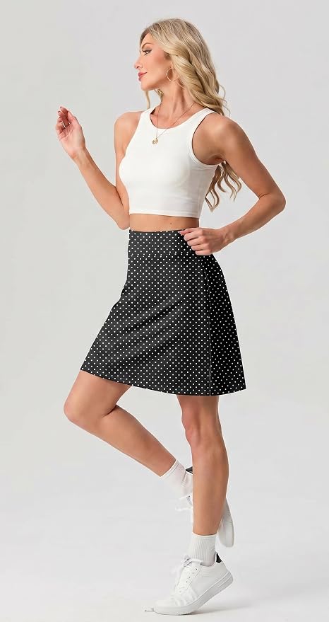 PrinStory 19" Tennis Skirt for Women Athletic Skort with Zipper Pockets | Workout Skort, Built-in Shorts, High Waisted, Split Hem, Knee Lentgh, Golf, Pickleball, Sports