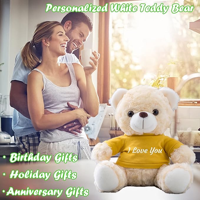 Teddy Bear Customized Gifts for Women/Men with Custom Text, Personalized Teddy Bear Stuffed with T-Shirt as Personalized Gifts for Christmas Valentines Day Birthday (10 inch-Text+Photo)
