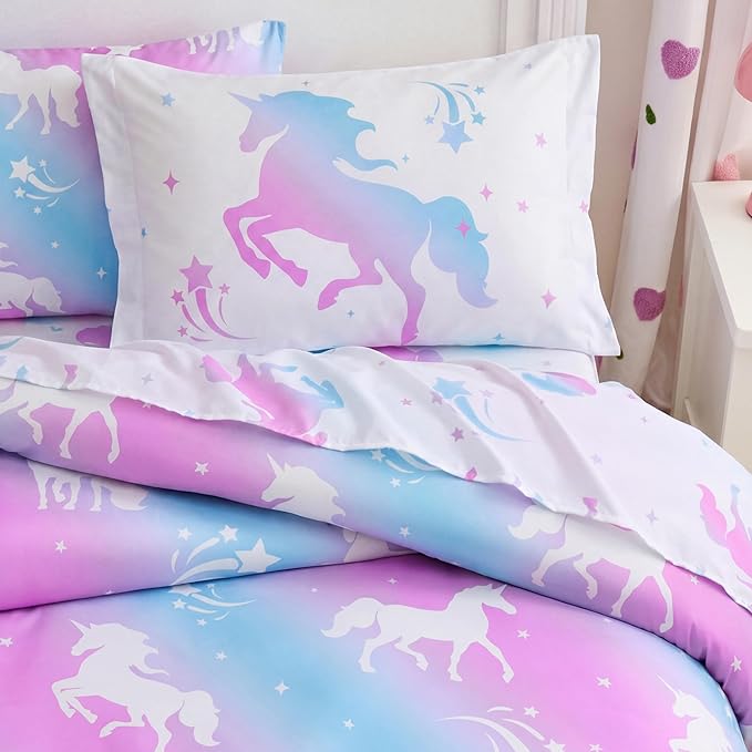 Joiedomi Kid Twin Comforter Set 5 Piece Dream Unicorn Bedding Set for Boys Girls Super Soft Microfiber Bed in a Bag with Comforter Sheets Pillowcase Sham