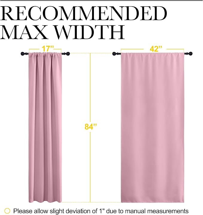NICETOWN Blackout Curtains for Living Curtains, Rouge Pink, 2 Panels, 42 by 84, Room Darkening Window Curtain Panels, Easy-Care Solid Thermal Insulated Draperies/Drapes for Daughter Room