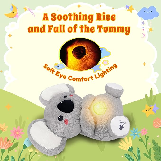 BRICHOEE Breathing Stuffed Animal, Soothing Koala Stuffed Animal with Moving Ears, Breathing Motion, Calming Sound and Light for Baby Sleep Companion Portable Plush Toy Gifts for Kids Adults Newborns