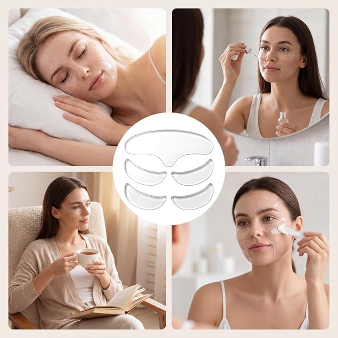 5 Pcs Forehead Wrinkle Patches Reusable Anti-Wrinkle Pads Silicone Facial Pads Moisturizing Firming Fine Line Pad Facial Smoothing Wrinkle Patch for Women Men Day or Night Use