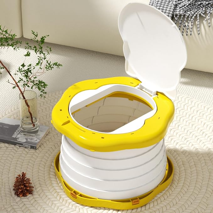 Portable Foldable Travel Potty Seat for Toddler, Training Toilet Seat Emergency Toilet for Car, Children Toilet with Splash Guard for Toddler Travel, Camping, Indoor and Outdoor Use Yellow