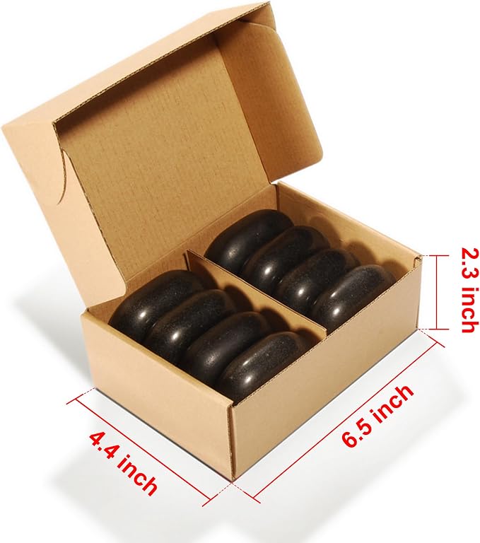 Master Massage Large Flat Ovular Basalt Hot Stone Massage 8piece Pack 3" X 2X 1rock, for Professional, Spa, Massage Therapy, Relaxation,1 Count,Black