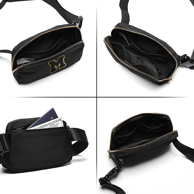 Gitus Belt Bag Fanny Pack Crossbody Bags with Initial Letter Patch Gifts for Wife Older Women Mother Coworker Bridesmaid Anniversary Travel Gifts Beach Gifts (Black-M)