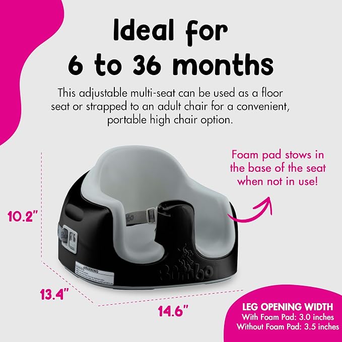 Bumbo 3-in-1 Multi-Seat for 6 to 36 Months, Travel Baby Feeding & Play Floor Seat, All-in-One Portable Booster with Tray & Toddler High Chair, Black/Monsoon