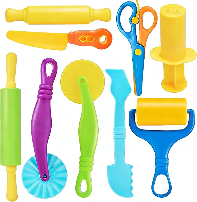 9PCS Dough Tools Set, Kids ABS Clay Molds Kit with Roller, Scissors & Cutters – Non-Toxic ASTM Certified, Toys for Toddlers Boys Girls Ages 3-8,No Clay Included