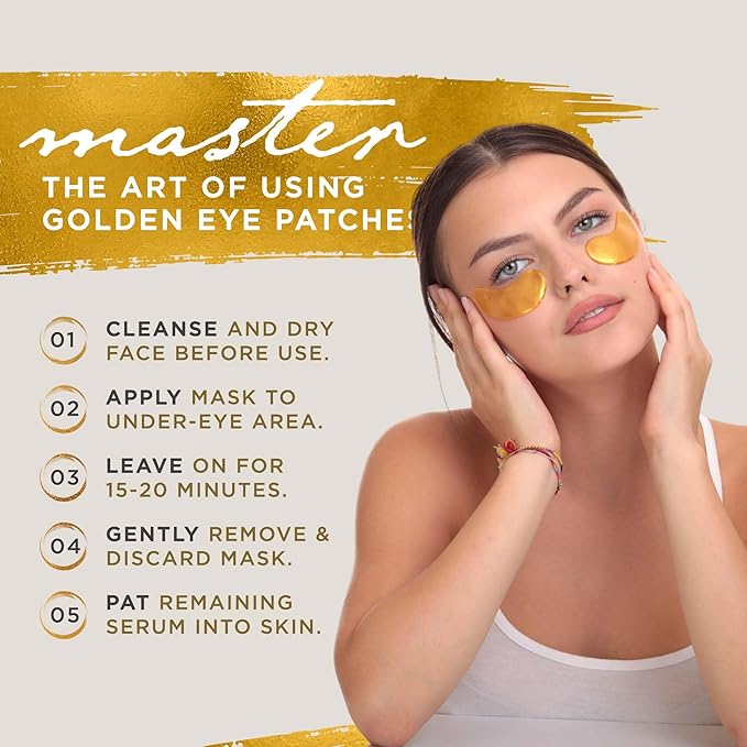 Under Eye Patches For Women – 24K Gold Eye Masks, 15 Pairs | Hyaluronic Acid | Reduces Puffiness, Dark Circles & Wrinkles | Vegan & Hydrating