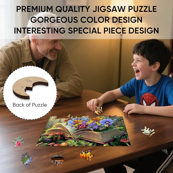 Ixfyloop Butterfly Book Wooden Puzzles for Adults, Colorful Wildflower Magic Jigsaw Puzzles, Wood Toys with Puzzle Storage 200 Pieces, Creative Gift for Family Game 11.8x8.8 inch