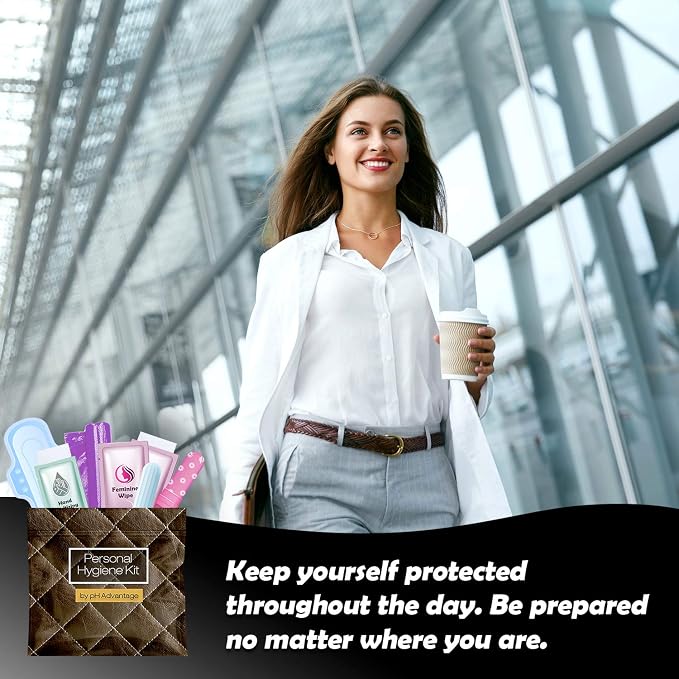Menstrual Kit All-in-One 10 Pack | Convenience on the Go | Period Kit Pack for Travelling, Tweens & Teenagers or just When You’re Out | Individually Wrapped Feminine Hygiene Product (Brown Leather)