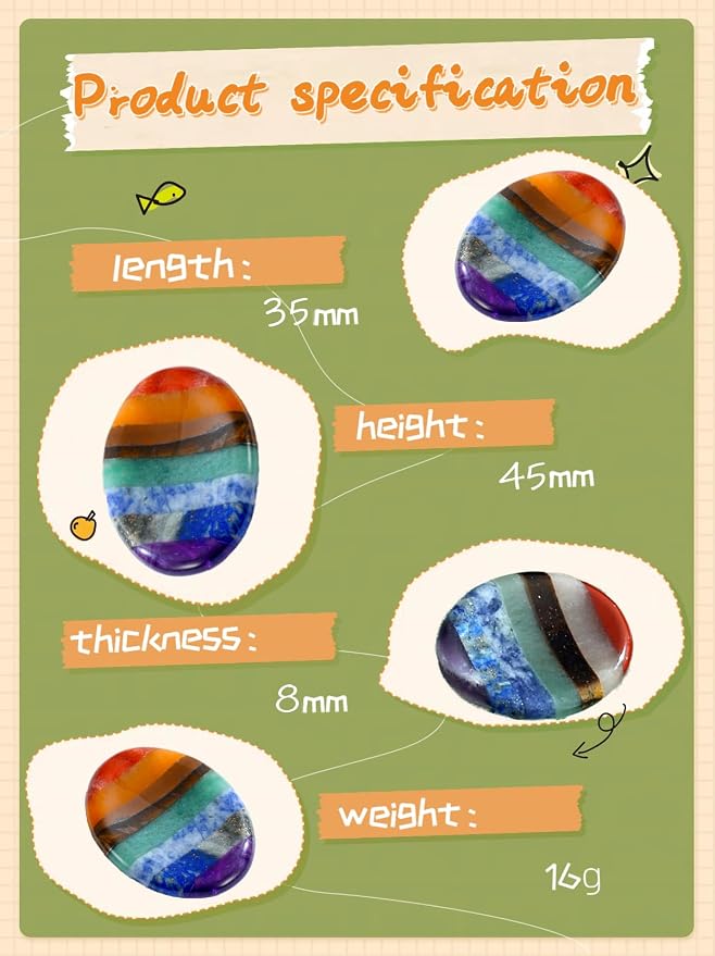 Worry Stone Crystals and Healing Stones Anxiety Fidgets Natural Meditation Accessories 7 Chakra Thumb Sensory Mental Health Depression Stress Anxiety Relief Items Mother's Day Gifts for Women