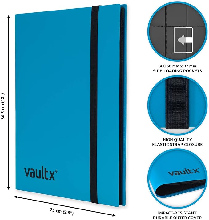 Vault X 9 Pocket Standard Strap Binder, Holds 360 Trading Cards in 20 Side-Loading Pages (Blue)