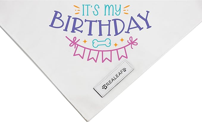 Realeaf Birthday Dog Bandanas 2 Pack (White, Large)