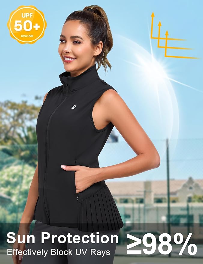 Little Donkey Andy Women's Golf Vest Outerwear | Pleated Hem Sleeveless Athletic Jacket for Running Yoga Tennis