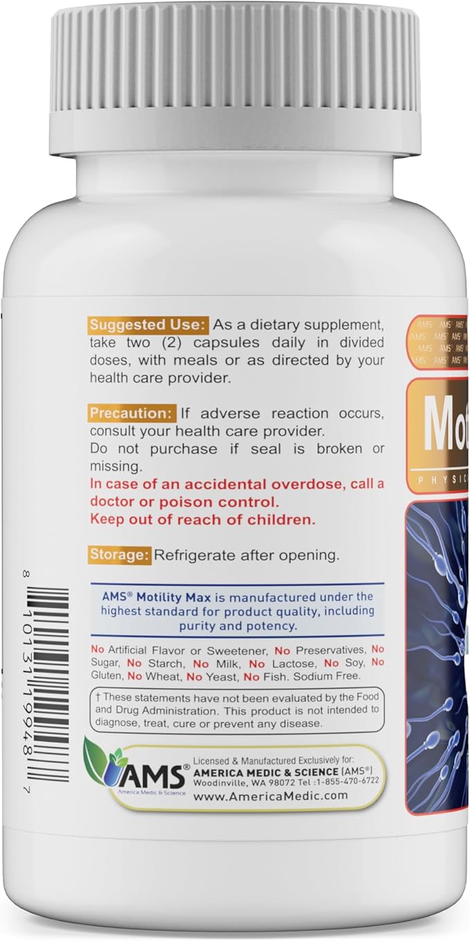 Motility Max – Supports Sperm Motility & Reproductive Health Promotes Healthy Blood Flow, Libido & Testosterone Levels Antioxidant Formula with L-Arginine, L-Carnitine & Essential Nutrients 60 Capsule