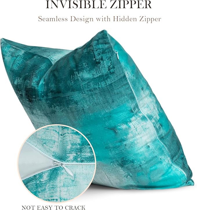 Teal Abstract Throw Pillow Covers 18x18 Set of 4 | Turquoise & Grey Modern‑Art Cushion Covers, aesthetic accent pillowcases for sofa, bedroom and chair