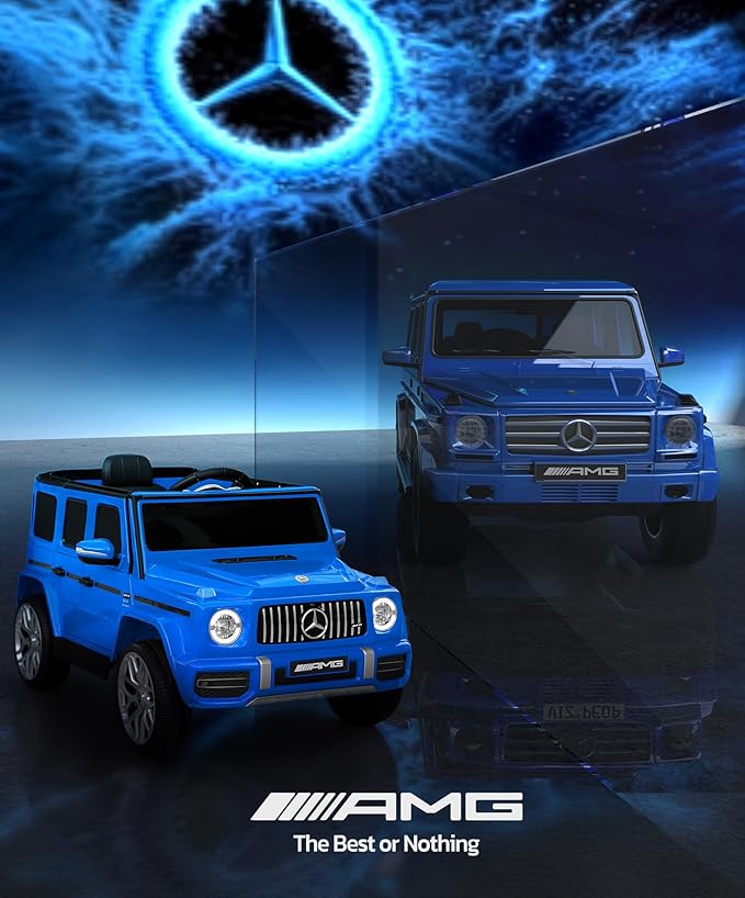 ELEMARA Licensed Mercedes-Benz AMG G63 Ride on Toys,All-Terrain Kids Car with 2.4G Remote Control,Battery Powered Electric Ride On Vehicle w/Bluetooth,Dual Mode of Flashing Light/LED Light,Music,Blue