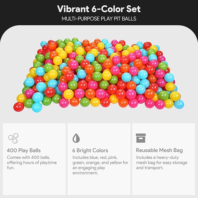BalanceFrom Play Pit Balls Toy Set for Kids with Mesh Bag, Rainbow or Pastel Colors – Crush-Proof Plastic for Ball Pits, Playhouses, Bounce Houses, Pools, Tents, and Birthday Parties