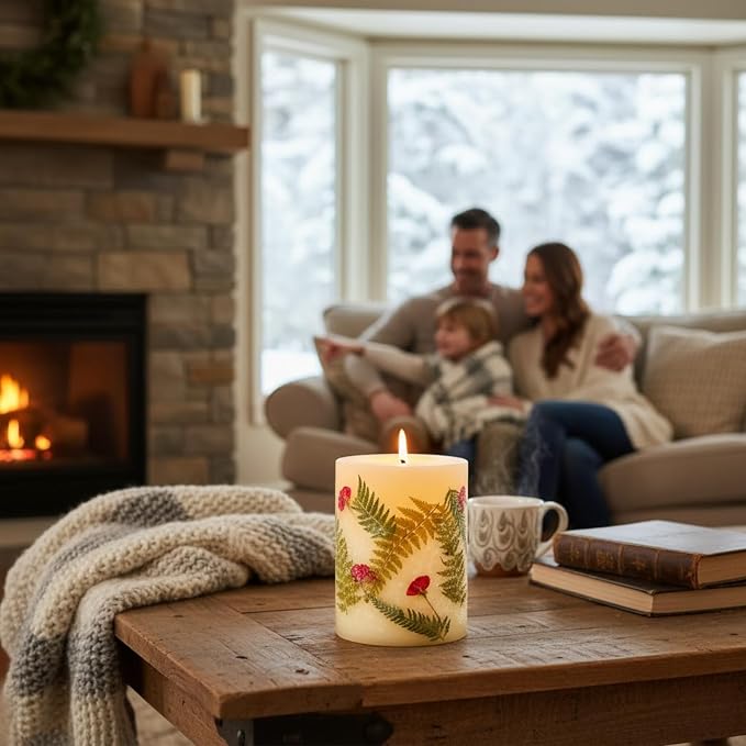 Rosy Rings Frosted Fir Botanical Candle | Luxury Aromatherapy Long Lasting Candle Home Decor Gifts Notes of Clary Sage, Santal, Cedar, Pine, White Musk | Fern & Rose Bud Botanicals 120 Hr Burn 5.5" H