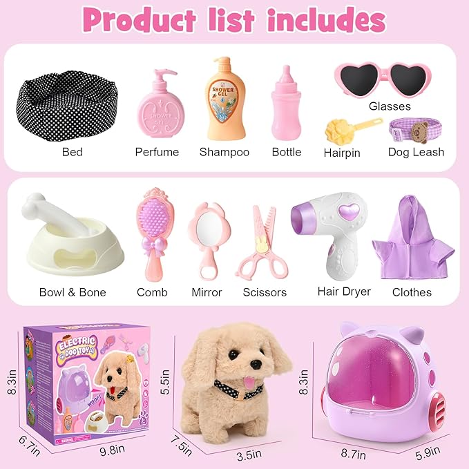 17pcs Robot Dog Toys for Girls Kids Boys 3-6, Realistic Interactive Robot Puppy Dog Plush Toys with Walk & Bark, Pretend Play Puppy Pet Care Playset, 3 4 5 6 Year Old Girl Birthday Gift Ideas