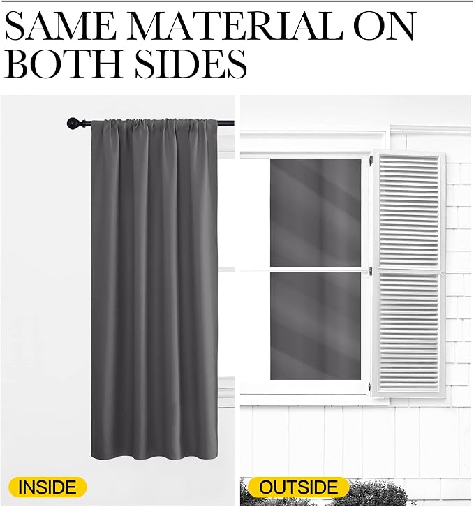 NICETOWN Blackout Curtain Panels for Window - Thermal Insulated Rod Pocket Blackout Drapes/Draperies for Dining Room (2 Panels, W70 x L84 inches, Grey)